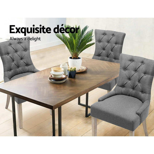Dining Chairs Set Of 2 Linen French Provincial Grey - Artiss Chair Cayes Wooden