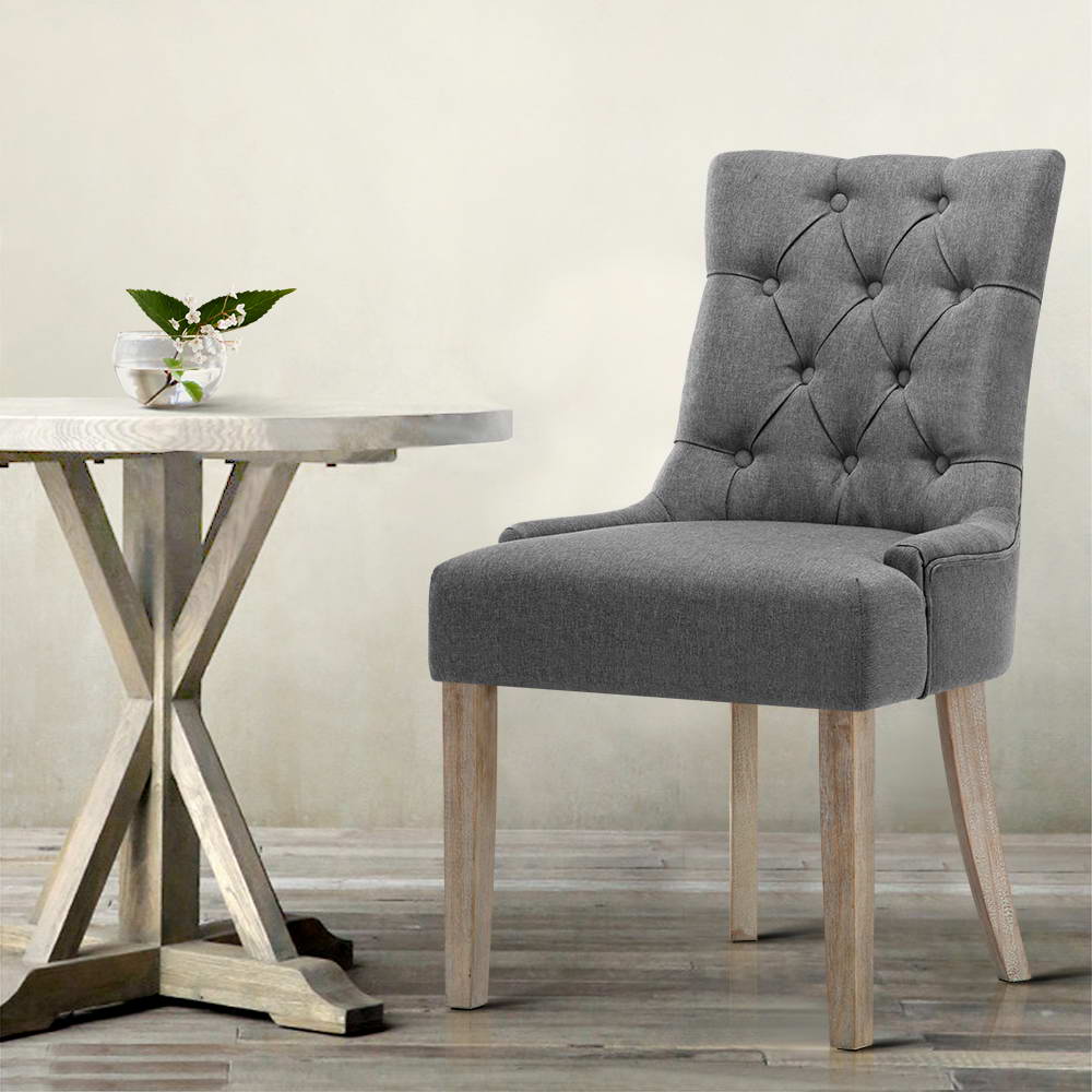 Dining Chairs Set Of 2 Linen French Provincial Grey
