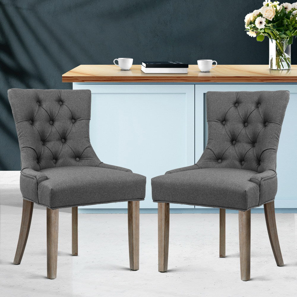Dining Chairs Set Of 2 Linen French Provincial Grey