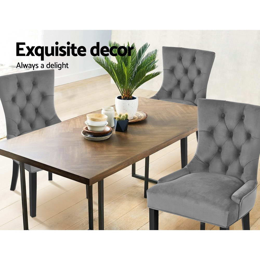 Dining Chairs Set Of 2 Velvet French Provincial Grey