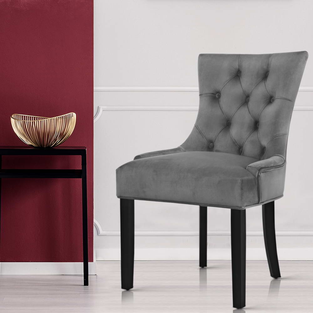 Dining Chairs Set Of 2 Velvet French Provincial Grey