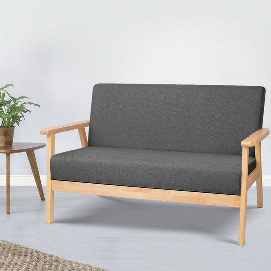 2-Seater Fabric Sofa Armchair Skane | Artiss Chair Grey Upho
