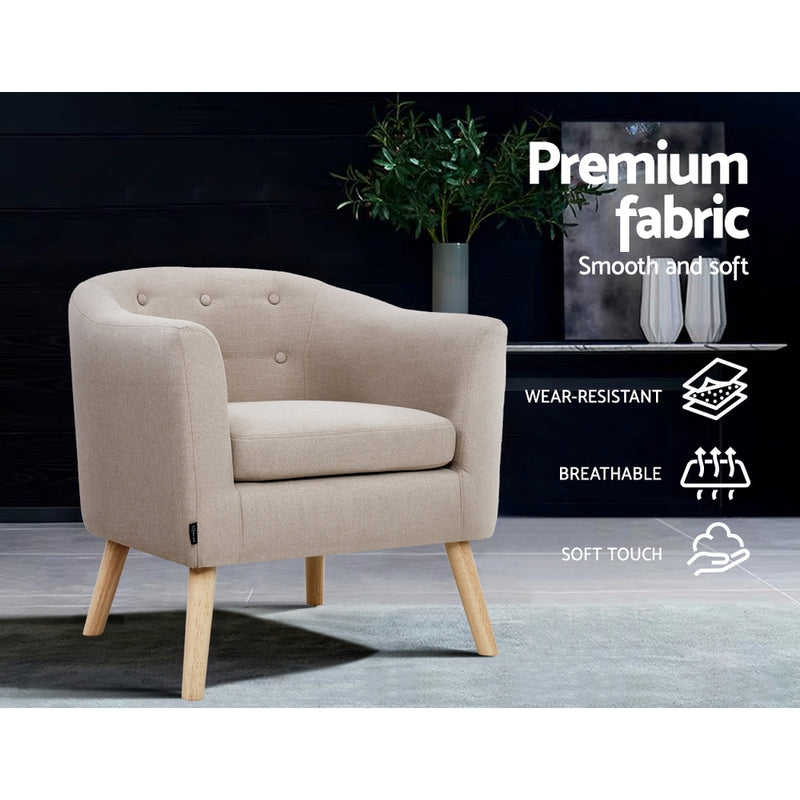 Armchair Tub Chair Beige Adora - Artiss Single Lounge Fabric