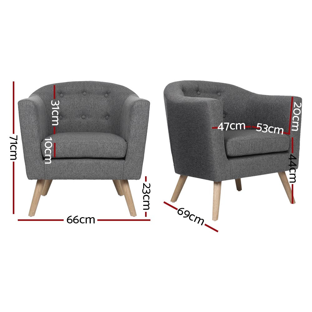Grey Adora Tub Armchair Soft Lounge Accent Chair