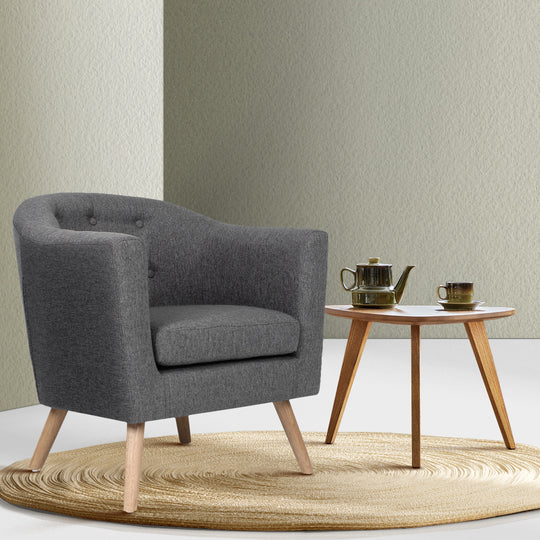 Artiss Single Sofa Fabric - Grey Adora Tub Armchair Soft Lounge Accent Chair