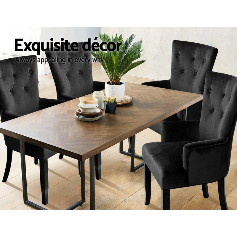 Dining Chair Velvet French Provincial Armchair Black - Artiss Chairs Fabric Timber