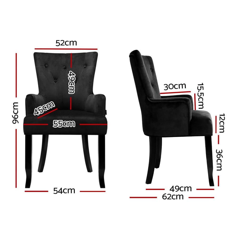 Velvet Dining Chairs Black 54x62x96cm
