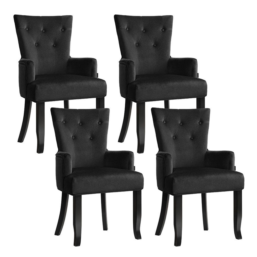 4x Dining Chairs Velvet French Provincial Armchair Black - Stylish