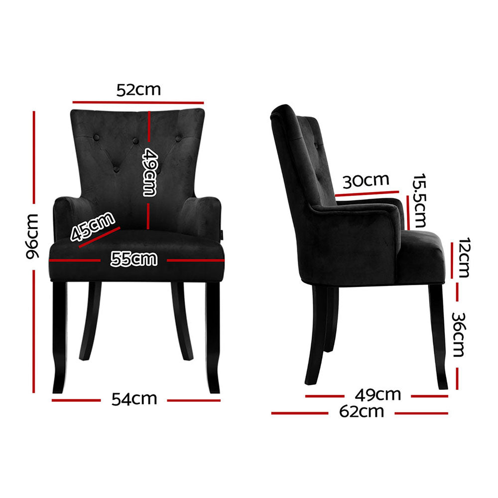 4x Dining Chairs Velvet French Provincial Armchair Black - Stylish