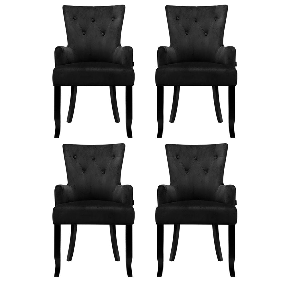 4x Dining Chairs Velvet French Provincial Armchair Black - Stylish