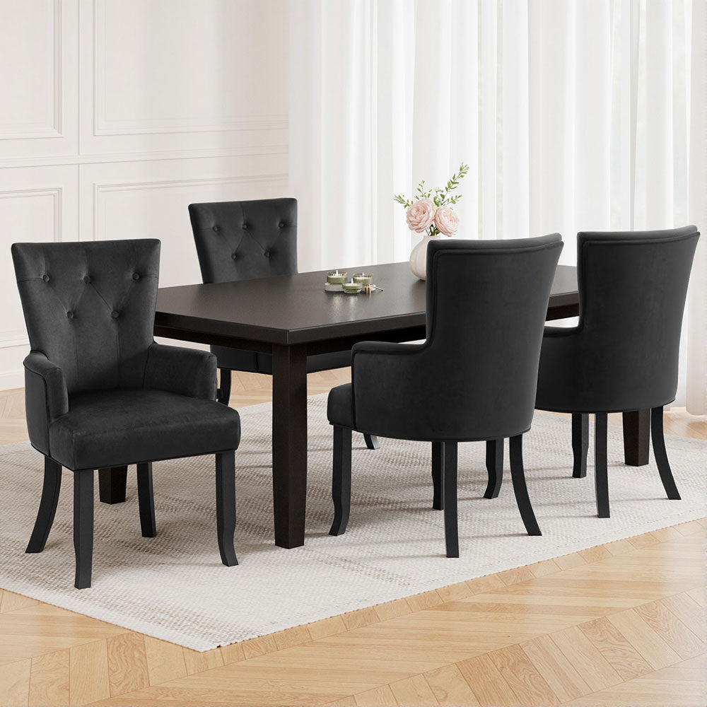 4x Dining Chairs Velvet French Provincial Armchair Black - Stylish