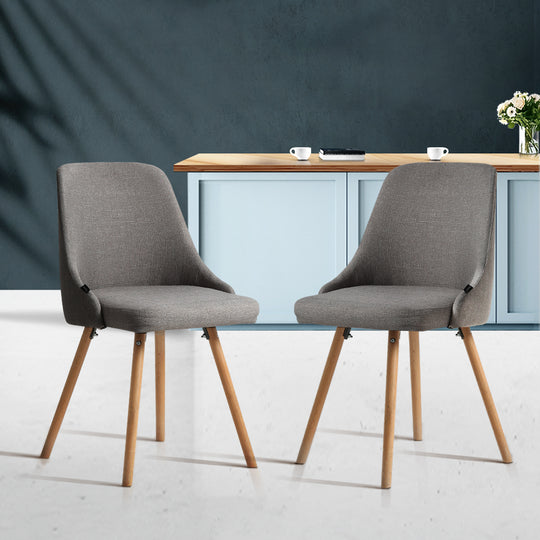 Artiss Replica Beech Timber - Dining Chairs Set Of 2 Fabric Wooden Grey