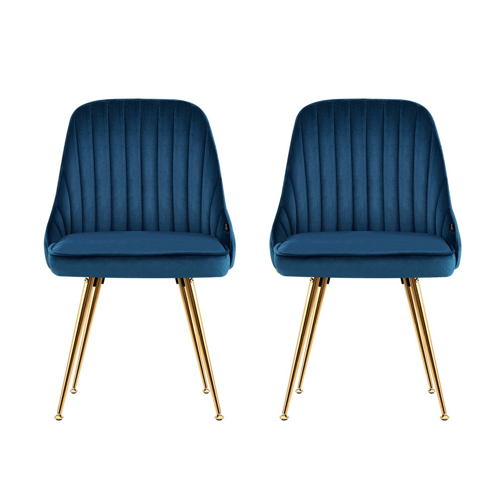 Velvet finish - Dining Chairs Set of 2 Blue Velvet Channel Tufted Upholstered Modern Chairs