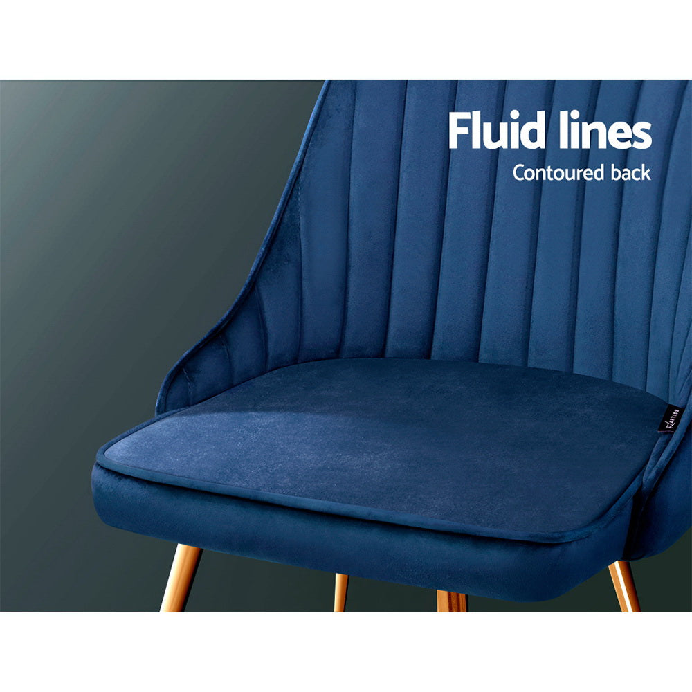 Dining Set - Dining Chairs Set of 2 Blue Velvet Channel Tufted Upholstered Modern Chairs