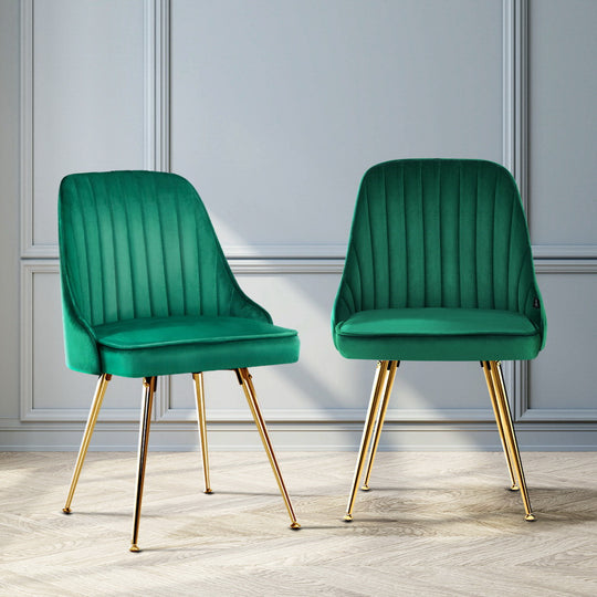 Cafe Kitchen Modern Golden - Dining Chairs Set Of 2 Velvet Channel Tufted Green