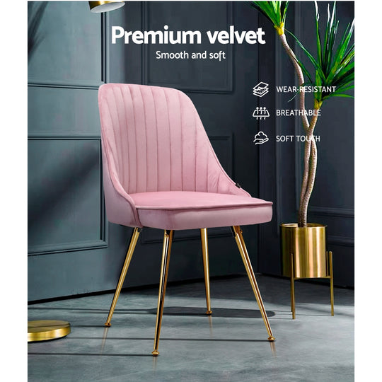 Dining Chairs Set Of 2 Velvet Channel Tufted Pink - Dining Set