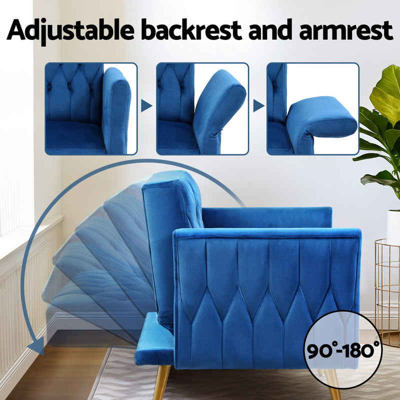Blue colour - Armchair Ottoman Accent Chair Pillow Velvet Blue