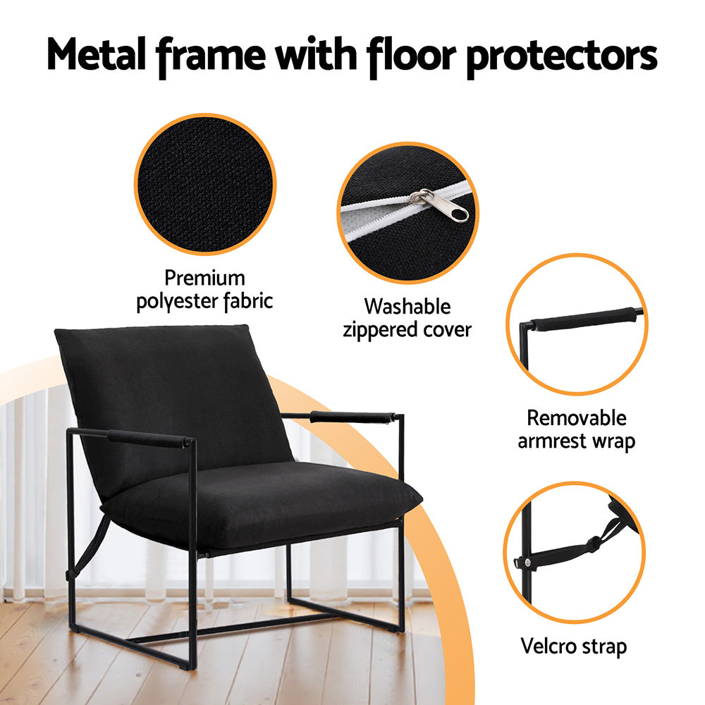 Sleek Black Sling Armchair – Lounge Chair for Living Room or Office
