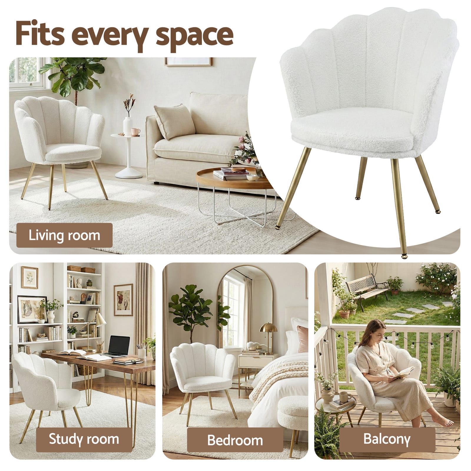 Teddy Fleece Armchair White 70x60x80cm