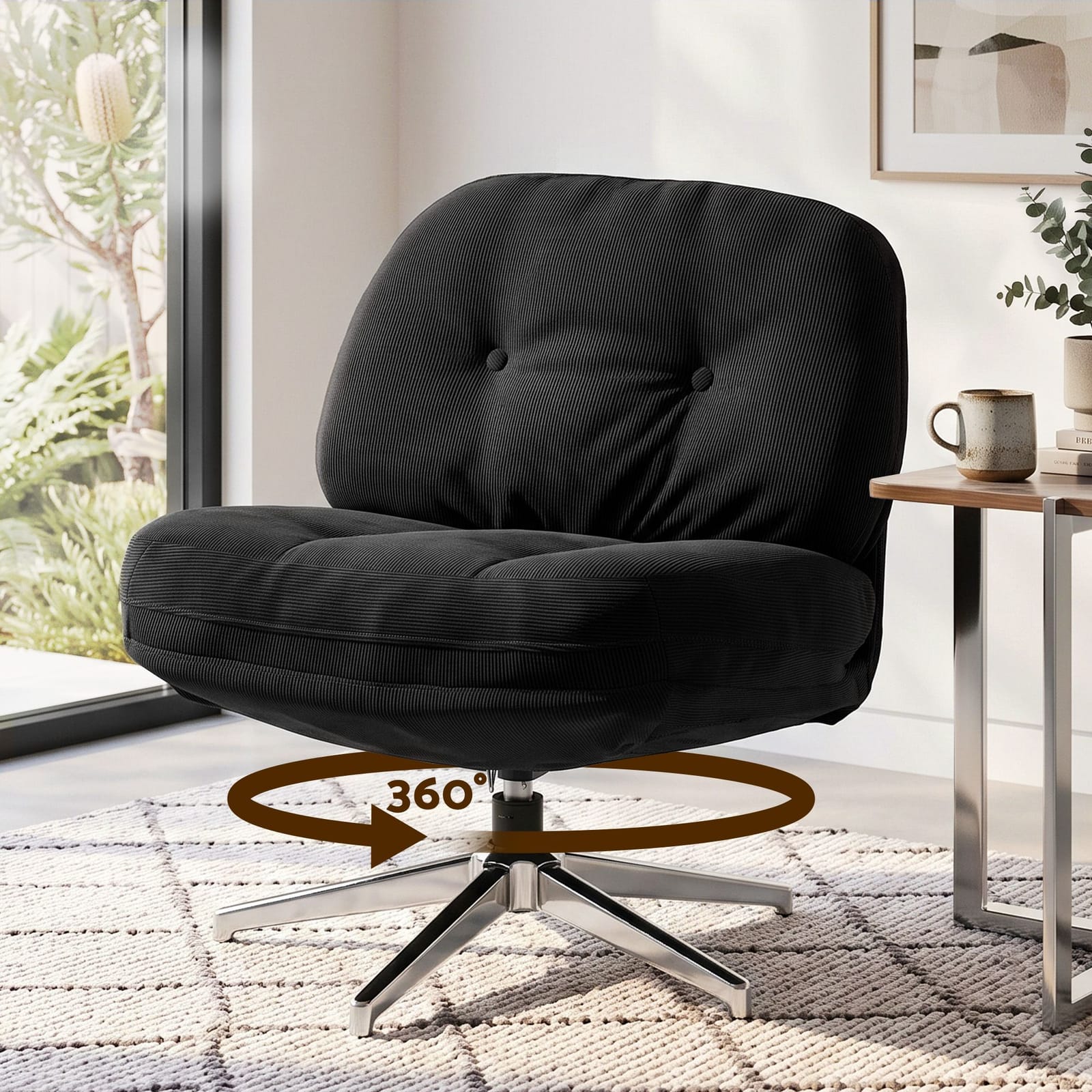 Swivel Armchair Black Fabric 66x78x74cm