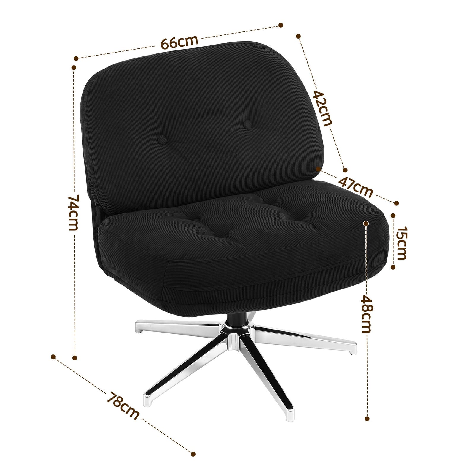 Swivel Armchair Black Fabric 66x78x74cm