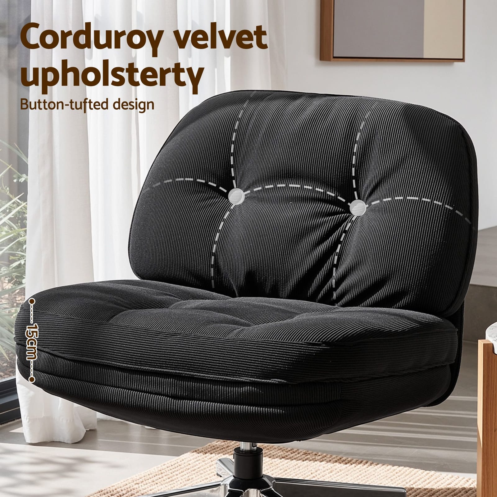 Swivel Armchair Black Fabric 66x78x74cm