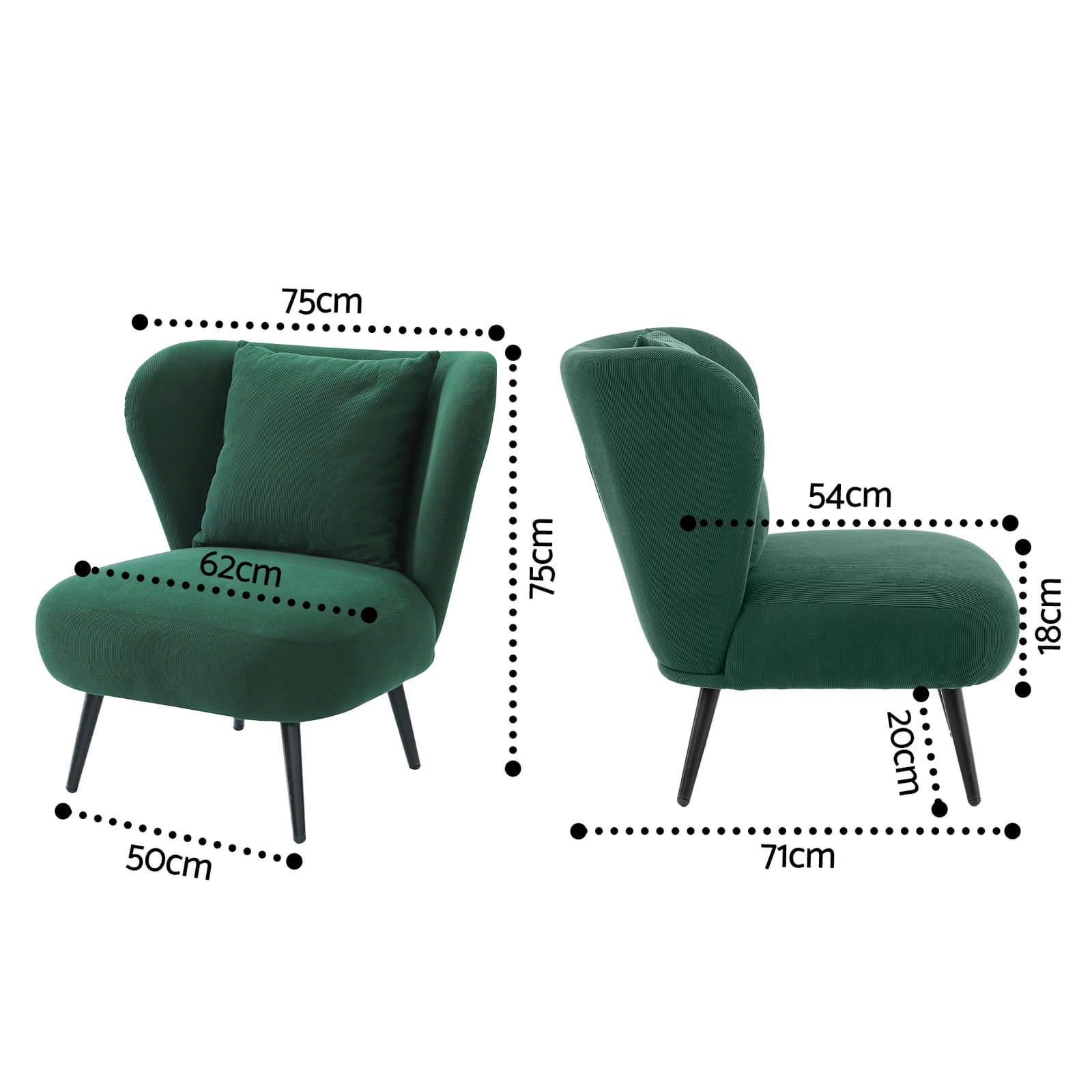 Velvet Armchair Green Accent 75x71x75cm