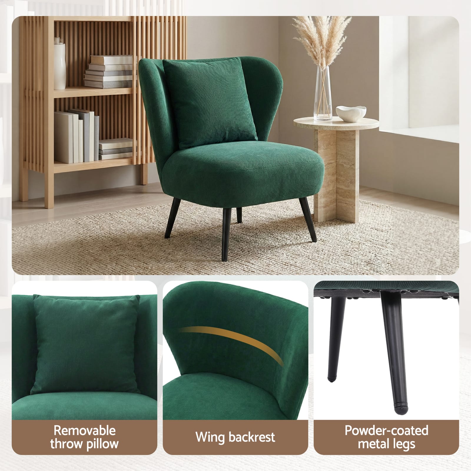 Velvet Armchair Green Accent 75x71x75cm