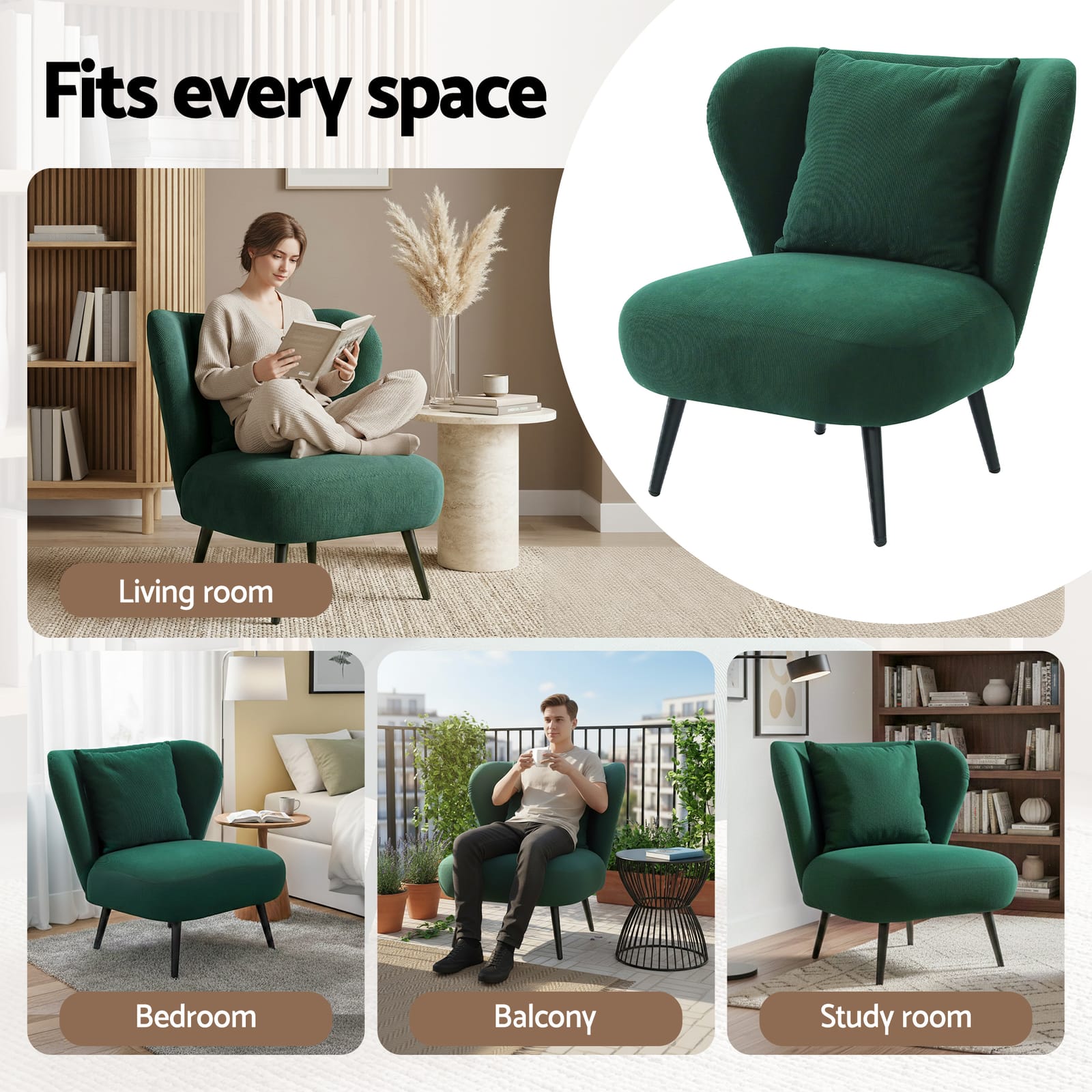 Velvet Armchair Green Accent 75x71x75cm