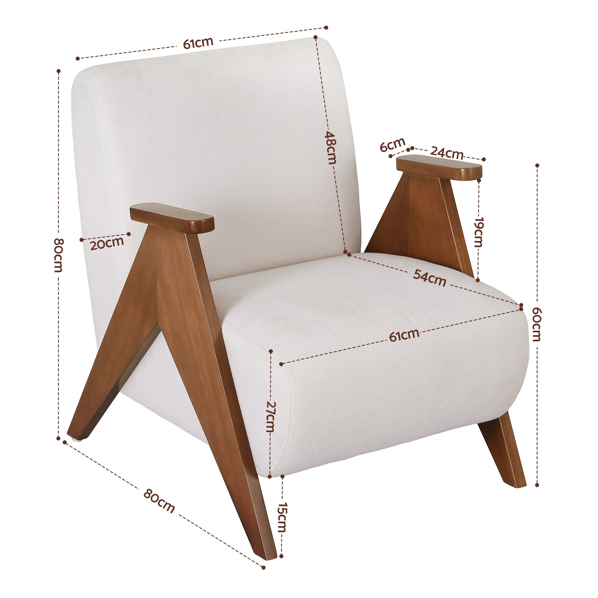 Beige Chenille Armchair Accent Chair Sturdy Oak Legs Comfortable Living Room