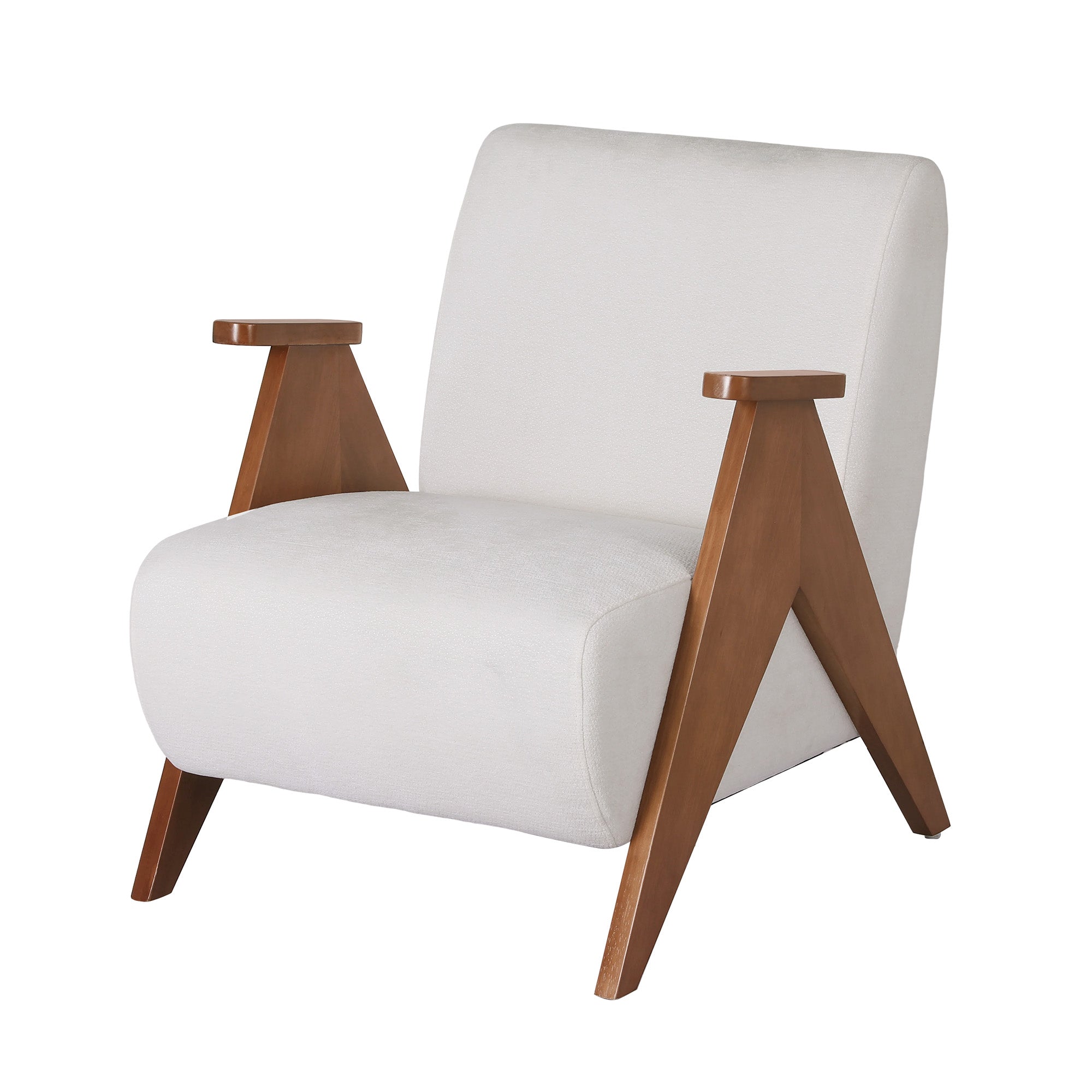 Beige Chenille Armchair Accent Chair Sturdy Oak Legs Comfortable Living Room