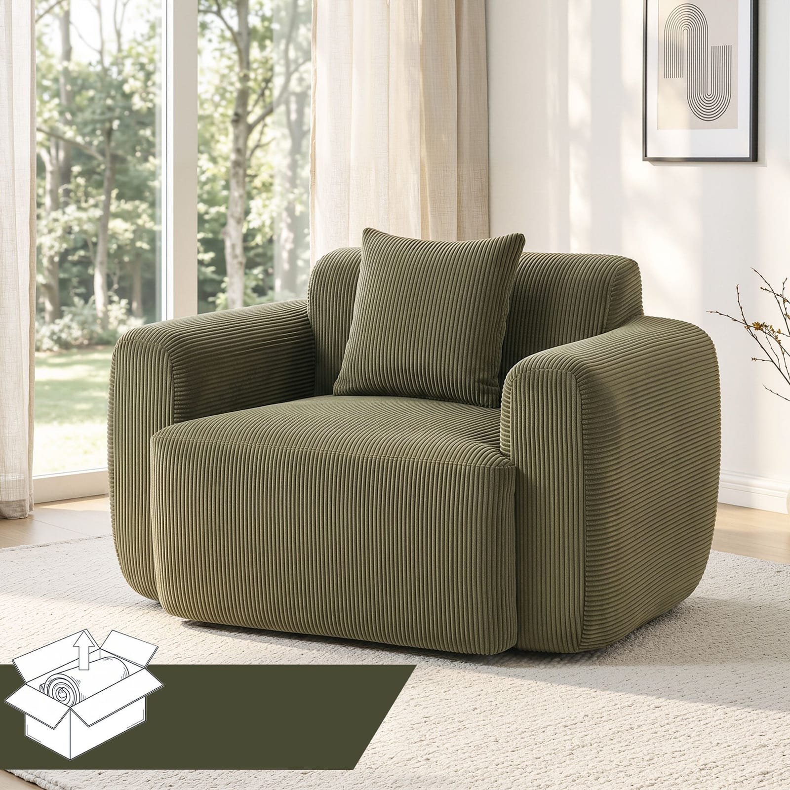 Corduroy Armchair No Assembly Cushion Green | Simpledeals