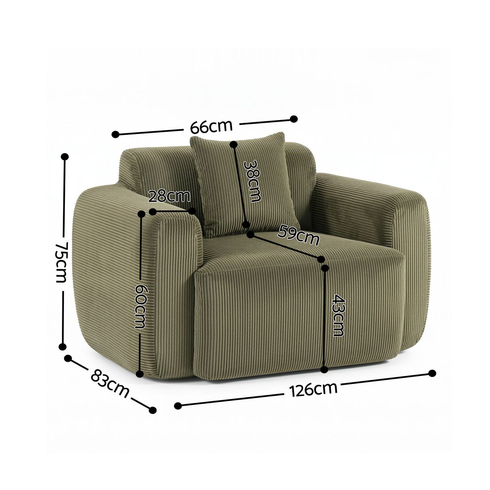 Corduroy Armchair No Assembly Cushion Green | Simpledeals