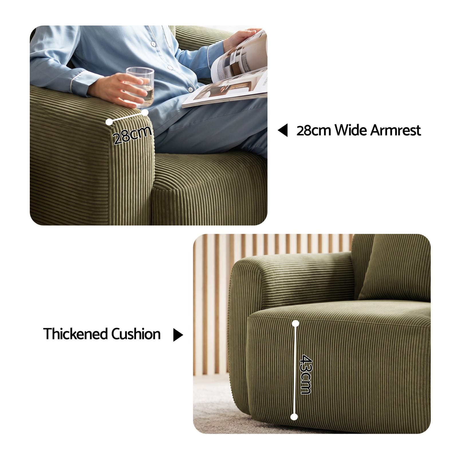 Corduroy Armchair No Assembly Cushion Green | Simpledeals