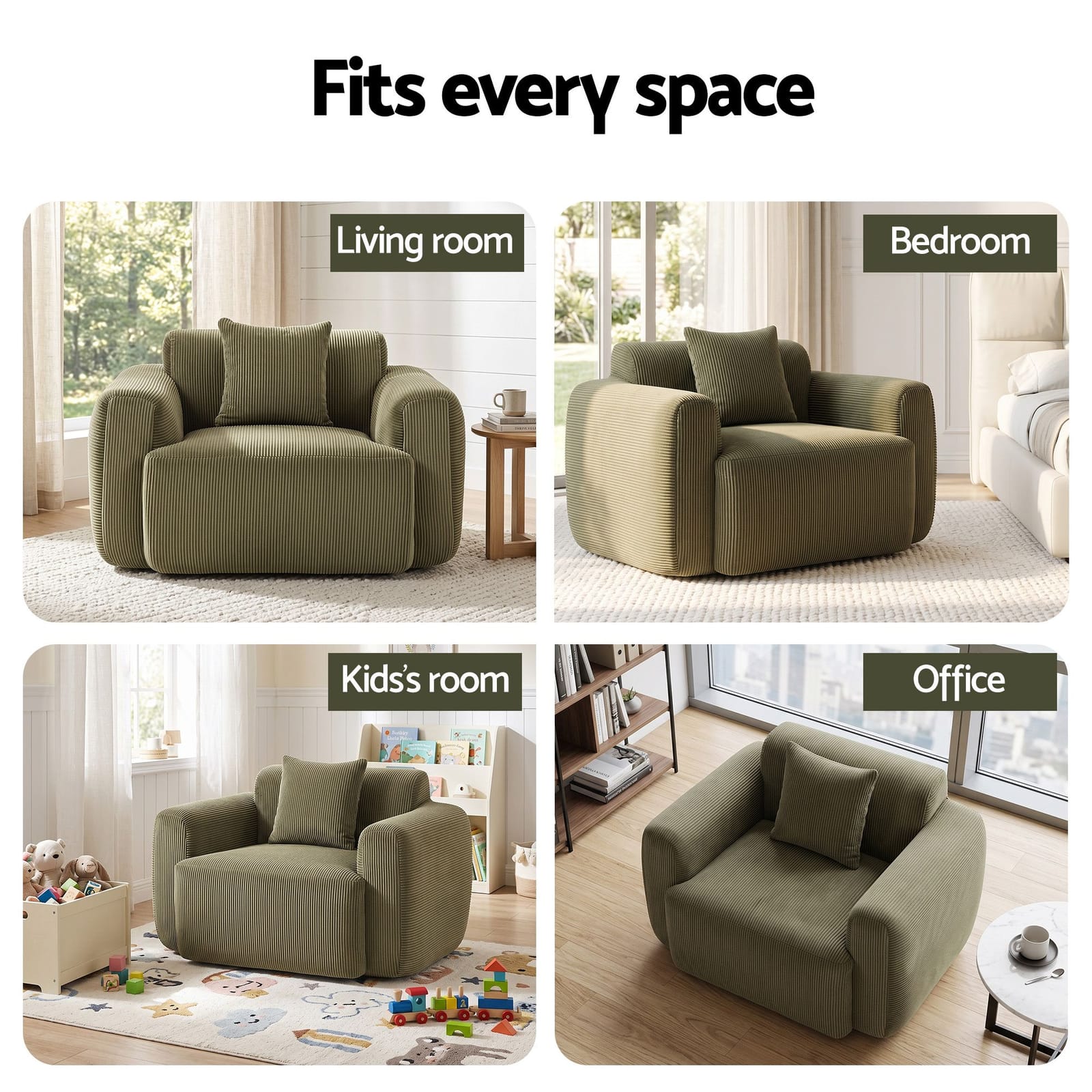 Corduroy Armchair No Assembly Cushion Green | Simpledeals