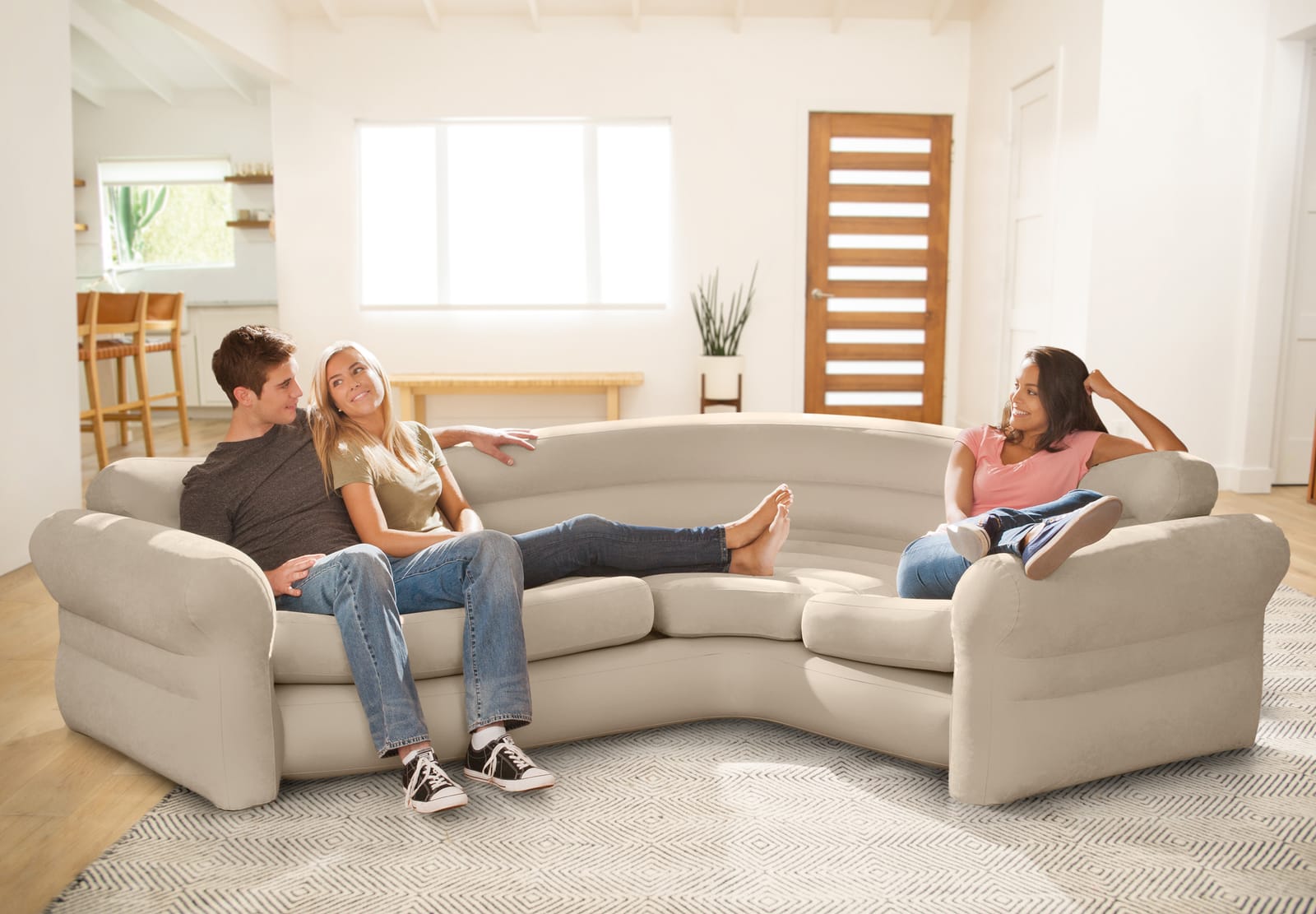Inflatable Corner Sofa Beige 248x198x74cm