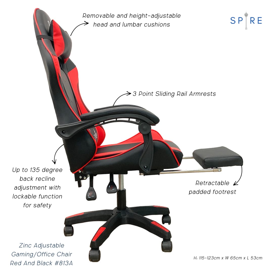 Gaming Chair Adjustable Red Black 29x59x82cm
