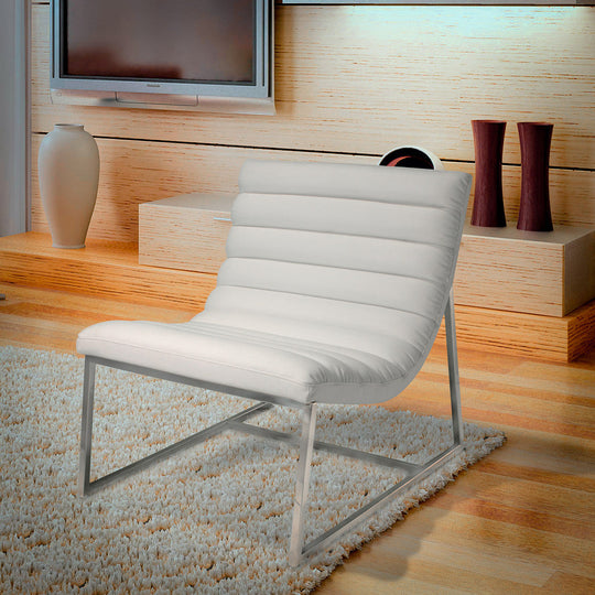 White colour - Caviar Bonded Leather & Steel Lounge Accent Chair in White