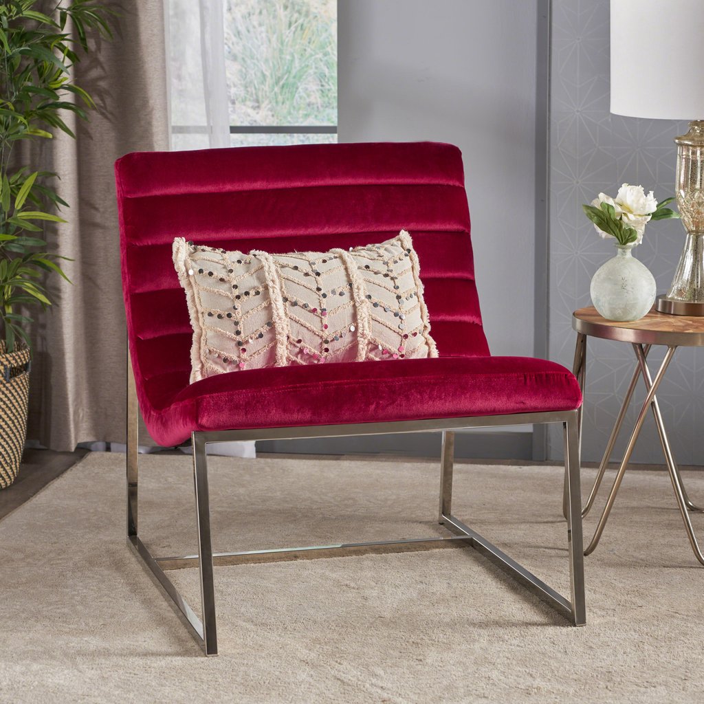 Glorie Garnet/Red Velvet Sofa Accent Chair ArmChair | Velvet finish
