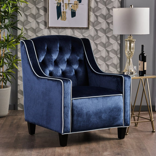 Velvet finish - Lara Two Tone Tufted Cobalt New Velvet Club Armchair