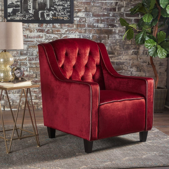 Velvet finish - Lara Two Tone Tufted Garnet New Velvet Club Armchair