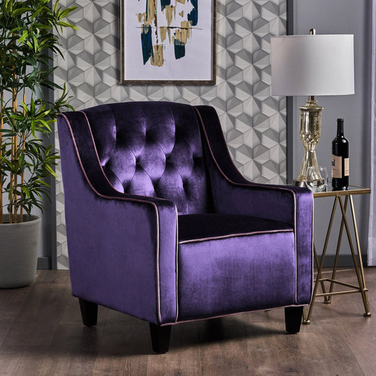 Velvet finish - Lara Two Tone Tufted Plum New Velvet Club Armchair