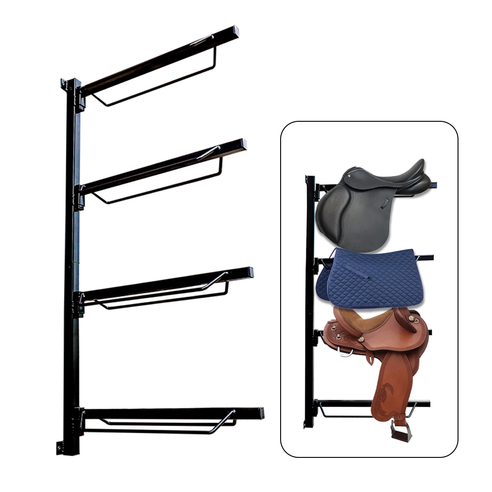 Farm Equipment - 4-Tier Wall Mounted Saddle Rack Foldable Steel Horse Tack Stand