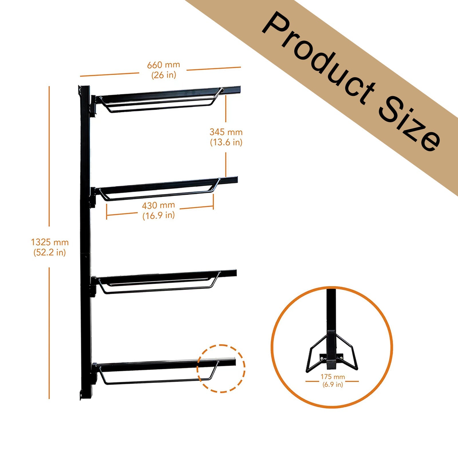 4-Tier Wall Mounted Saddle Rack Foldable Steel Horse Tack Stand | Steel finish