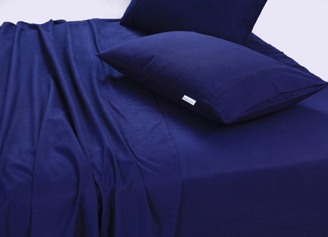 100% Egyptian Cotton Vintage Washed 500TC Navy Blue Double Bed Sheets Set