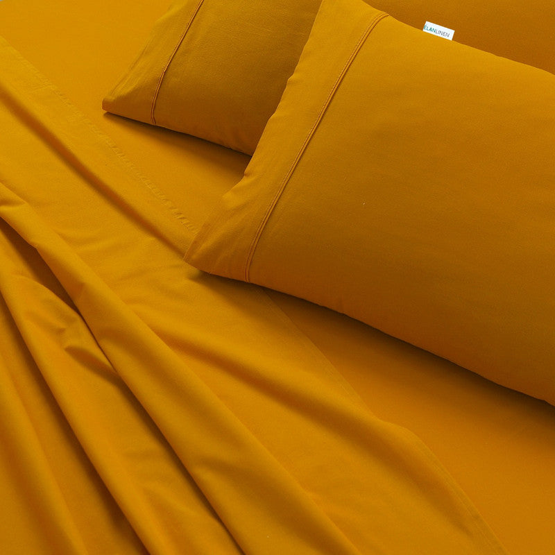 100% Egyptian Cotton Vintage Washed 500Tc Mustard King Bed Sheets Set