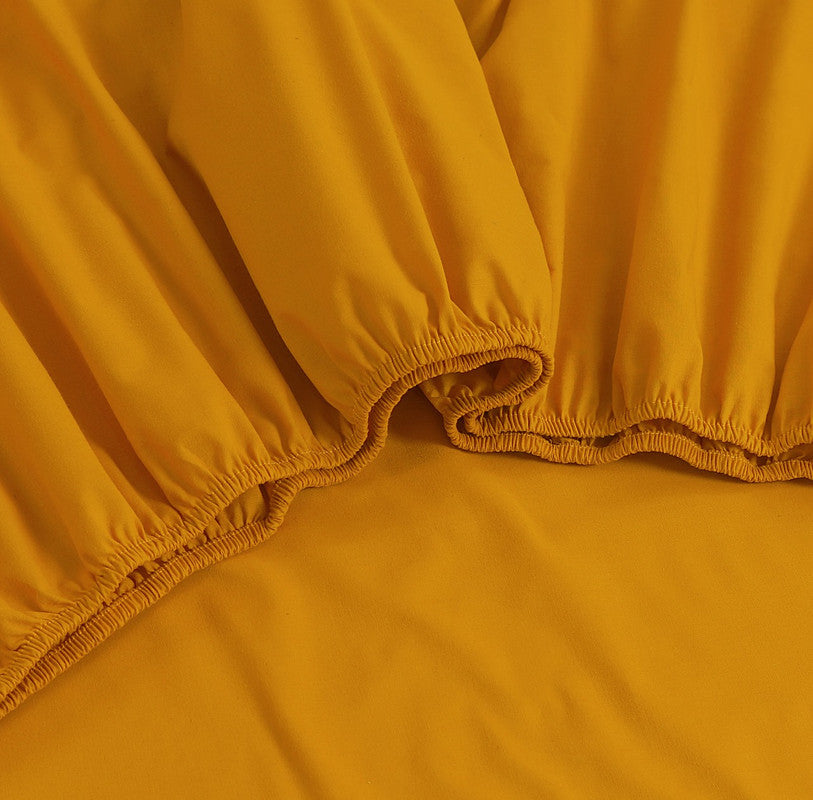 100% Egyptian Cotton Vintage Washed 500Tc Mustard King Bed Sheets Set