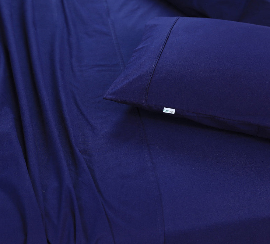 100% Egyptian Cotton Vintage Washed 500Tc Navy Blue King Bed Sheets Set
