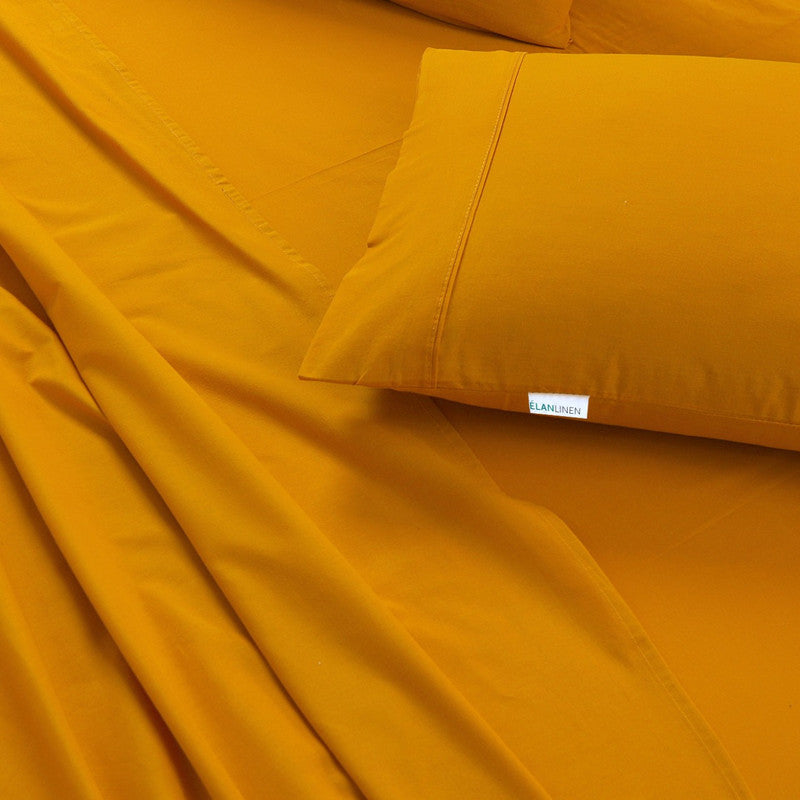 100% Egyptian Cotton Vintage Washed 500Tc Mustard Queen Bed Sheets Set