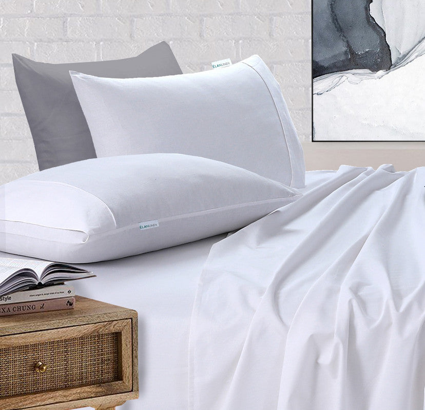 100% Egyptian Cotton Vintage Washed 500Tc White Queen Bed Sheets Set